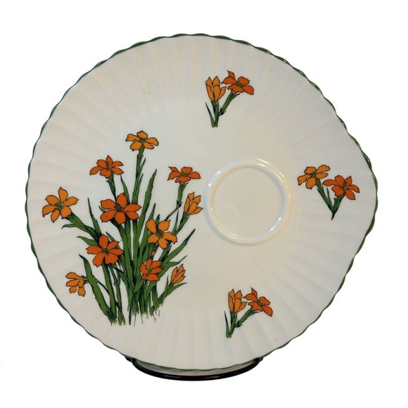 Crown Staffordshire DEVON Set-6 Orange Floral Fine Bone China Snack Plates - Picture 5 of 9